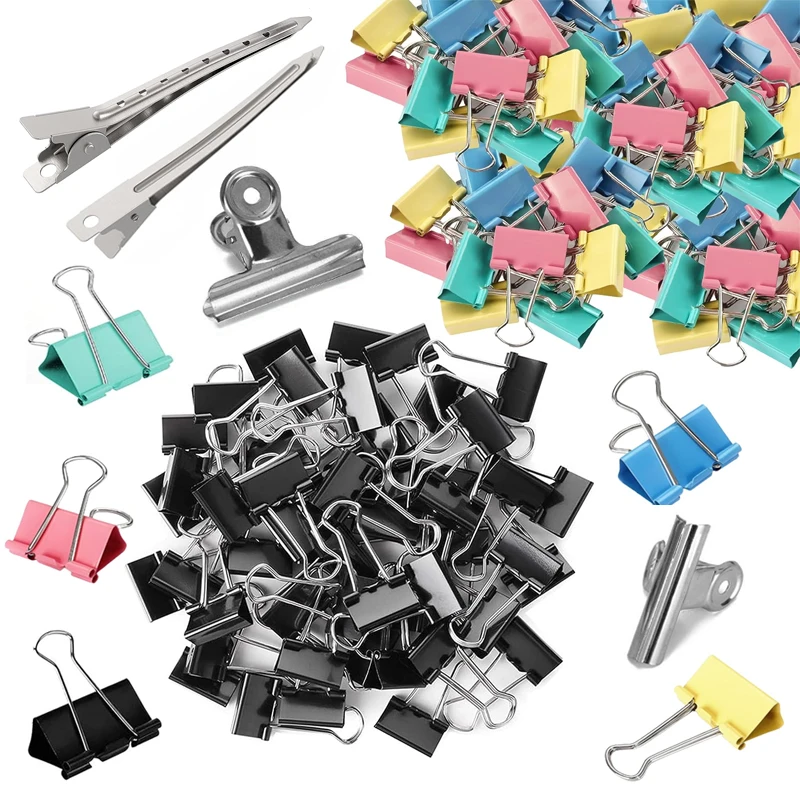 

10-60PcsPCS Metal Paper Clip Foldback Metal Binder Clips Black Grip Clamps Paper Document Office School Stationery