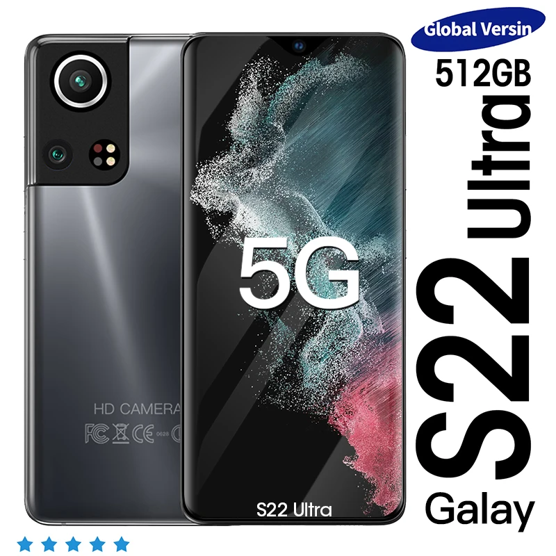 new s22 ultra phones global version smartphone 6 8 inch 16gb512gb 6000mah 48mp mobile phones 5g celular network unlocked phones free global shipping
