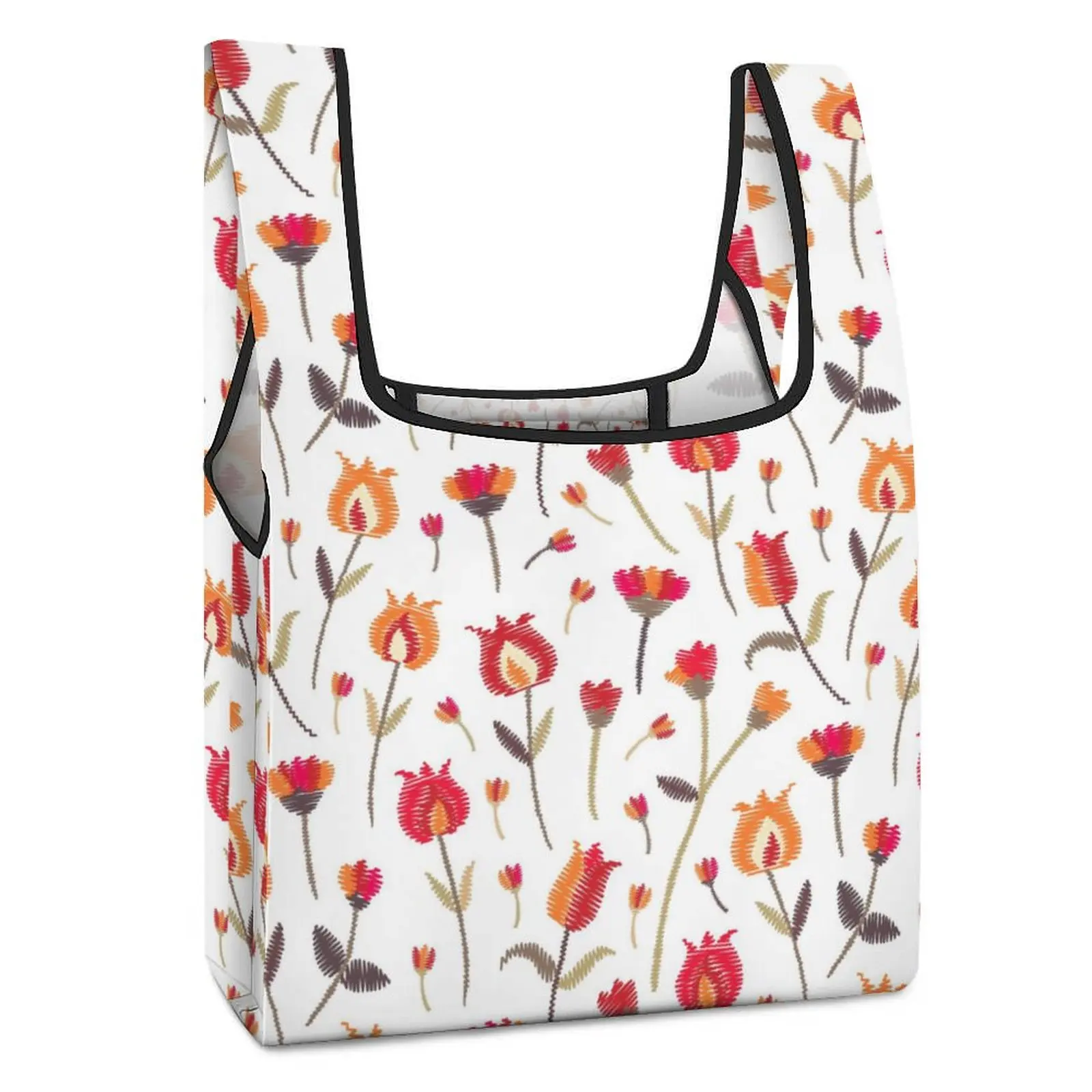 Shopping Bags Plain Totebag Waterproof Foldable Shopping Bags Red Orange Rose Print Tote Casual Woman Grocery Bag Custom Pattern