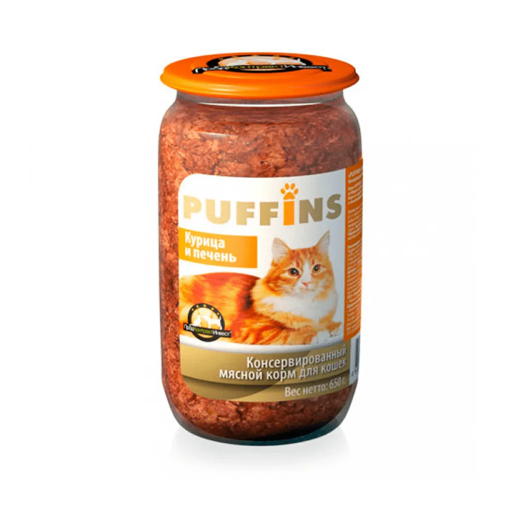 4 шт. Puffins консерв. 650г дкошек КурицаПечень стекло 18 | Дом и сад