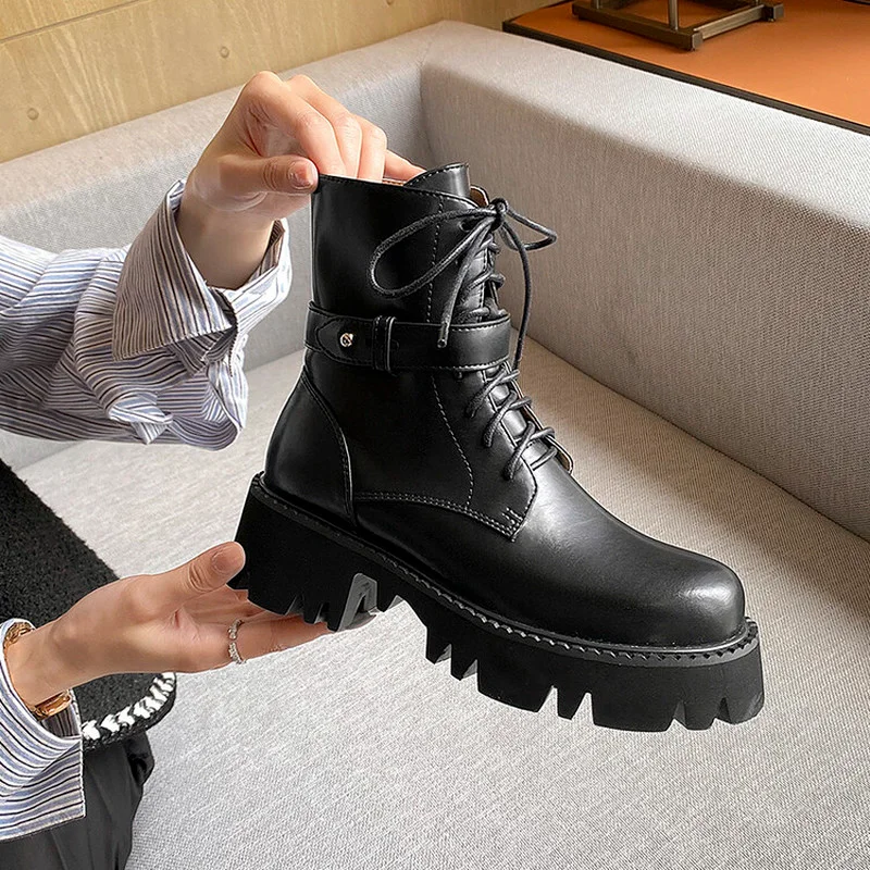 

Женские ботильоны из натуральной коровьей кожи, на платформе и квадратном каблуке