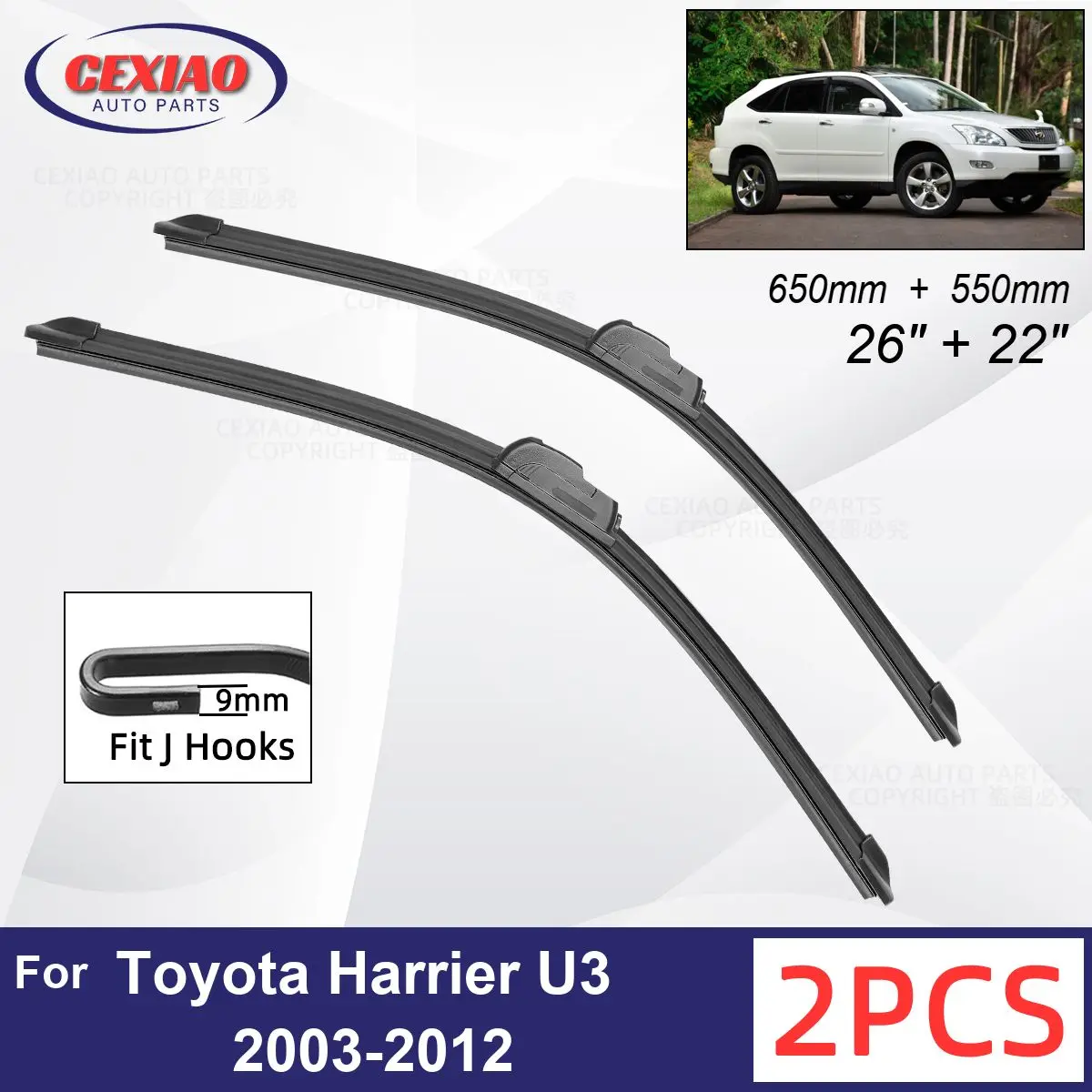 

Car Wiper For Toyota Harrier U3 2003-2012 Front Wiper Blades Soft Rubber Windscreen Wipers Auto Windshield 26"+22" 650mm + 550mm