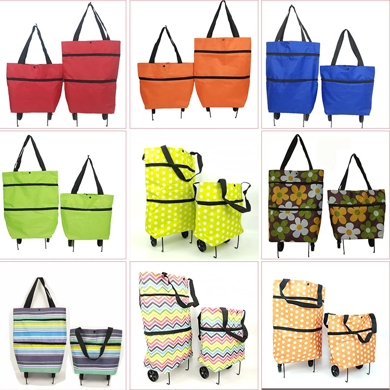 

2023 Folding Shopping Pull Cart Trolley Bag with Wheels Portable Foldable Reusable Grocery Shopper Organizer Vegetables Bag
