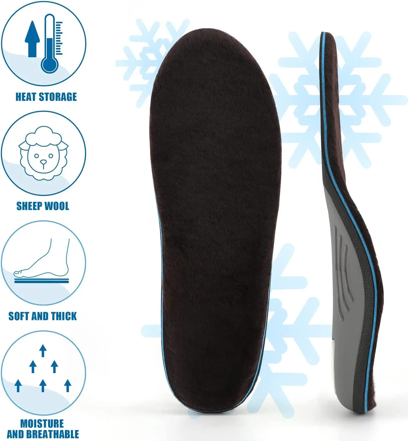 Walkomfy Warm Wool Orthopedic Insoles Winter Thick Outdoor Shoe Pad Inserts Warm Work  Arch Support Orthotics Plantar Fasciitis