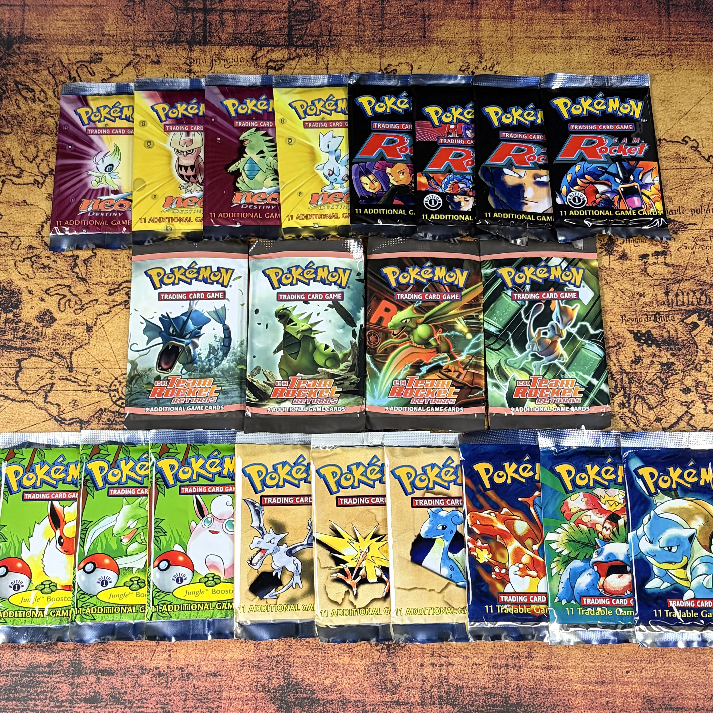 Фото Винтажные запечатанные бустерные наборы PTCG: Destiny/Team Rocket/EX Returns Expansion/Base Set/Jungle/Fossil PKM — коллекционные карточки для обмена №1