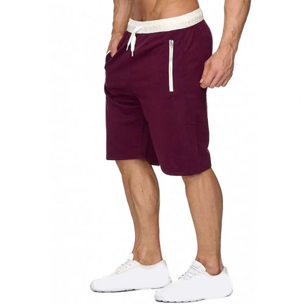 

Men Sweatpants Contrast Color Fitness Shorts Elastic Waist Drawstring Shorts