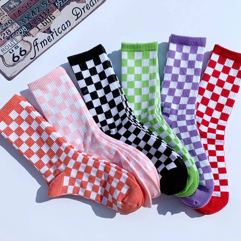 

Носки в Корейском стиле Харадзюку, уличная мода, Спортивная уличная одежда, скейтборд, геометрические шахматные носки в стиле хип-хоп, Пряма...