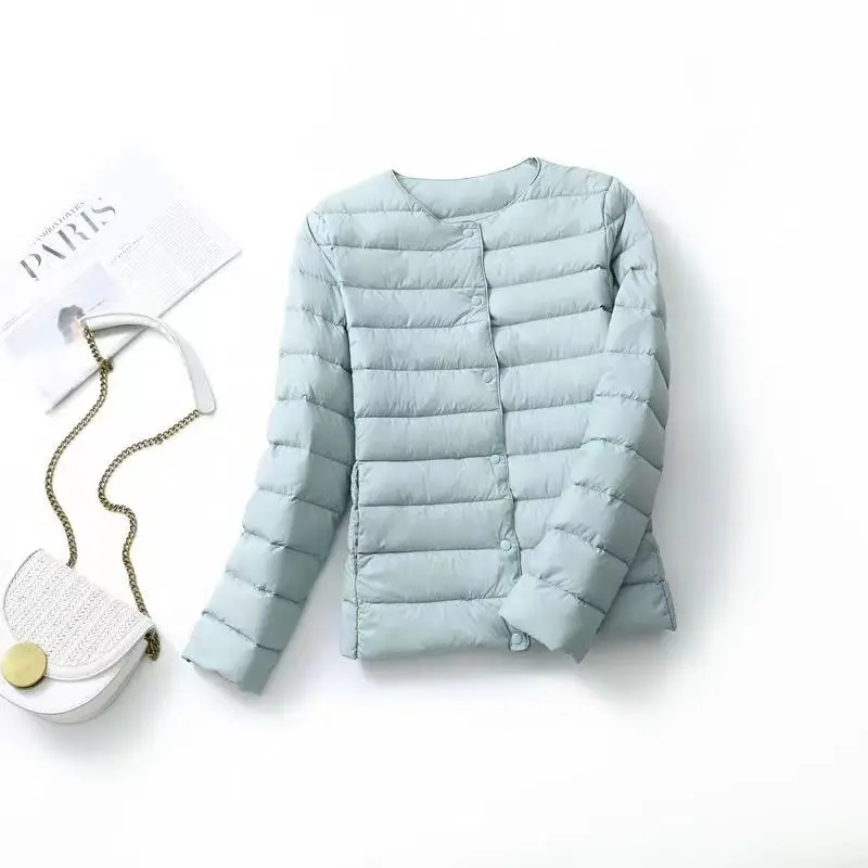 2023 New Women Reversible Ultralight Puffer Winter Jacket O-Neck Collarless 90% Duck Down Coat Female Portable Windproof Parkas