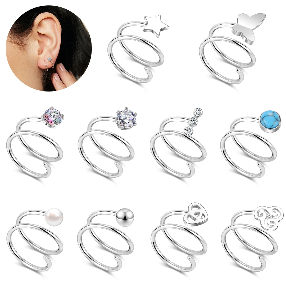 

ZS 20G 1PC Double Nose Ring Hoop Stainless Steel Twist Hoop Earrings for Women Nostril Piercing Spiral Septum Ring Helix EarrinG