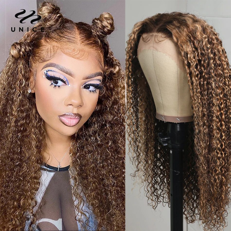

Unice Hair 13x4 Highlight Wig Lace Front Human Hair Wigs Blonde Lace Wigs Pre-Plucked Curly Human Hair Wig 150% Density