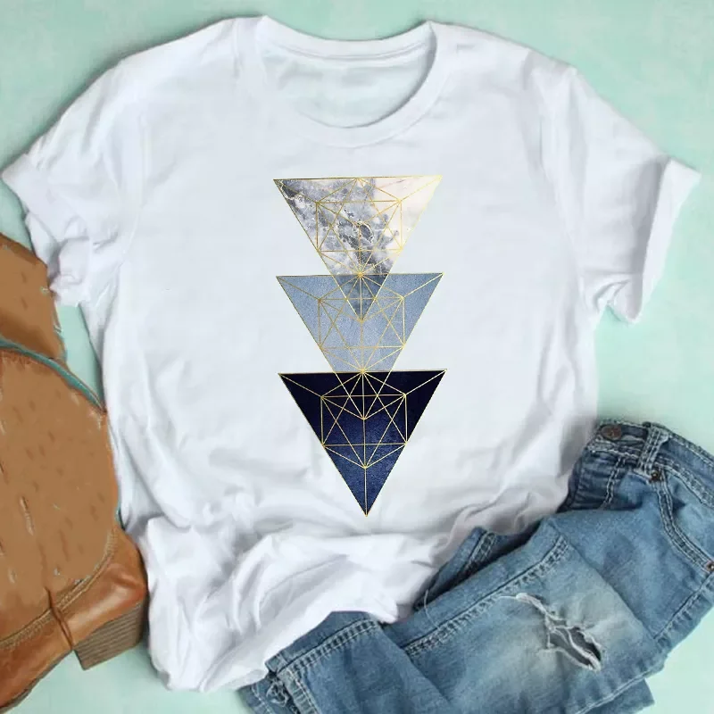 

Women Short Sleeve Cute Geometric Aesthetic Trend Casual 90s Style Fashion Clothes Print Tshirt Female Tee Top Graphic T-shirt