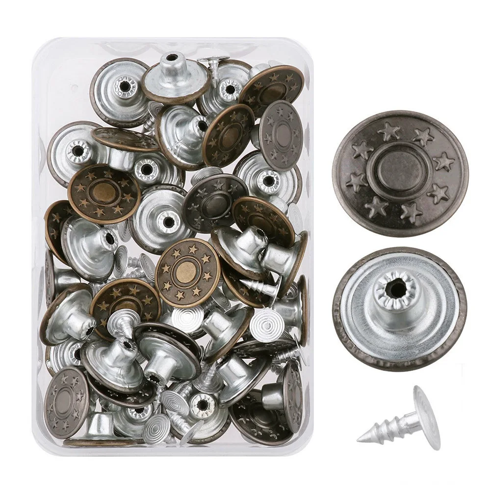 40pcs/box With Box Clothing Accessories Metal Fastener Jean Button Rivets Repair DIY Craft Replacement Sewing Snap Fixing Tool |