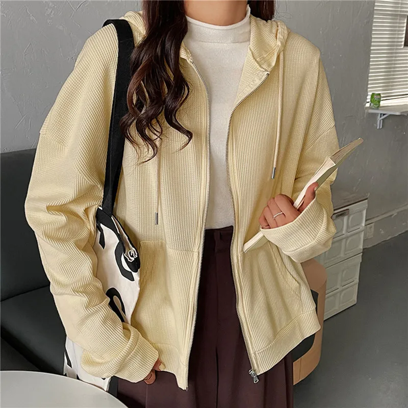 

Loose Zip Up Hoodies With Pocket Vintage Zipper Hooded Sweatshirts Women Streetwear Long Sleeve Cardigan Y2k Top Cloth Female