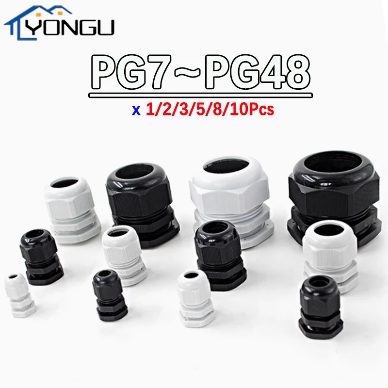 IP68 PG7-PG48 Белый/черный нейлоновый пластиковый разъем Водонепроницаемый кабельный