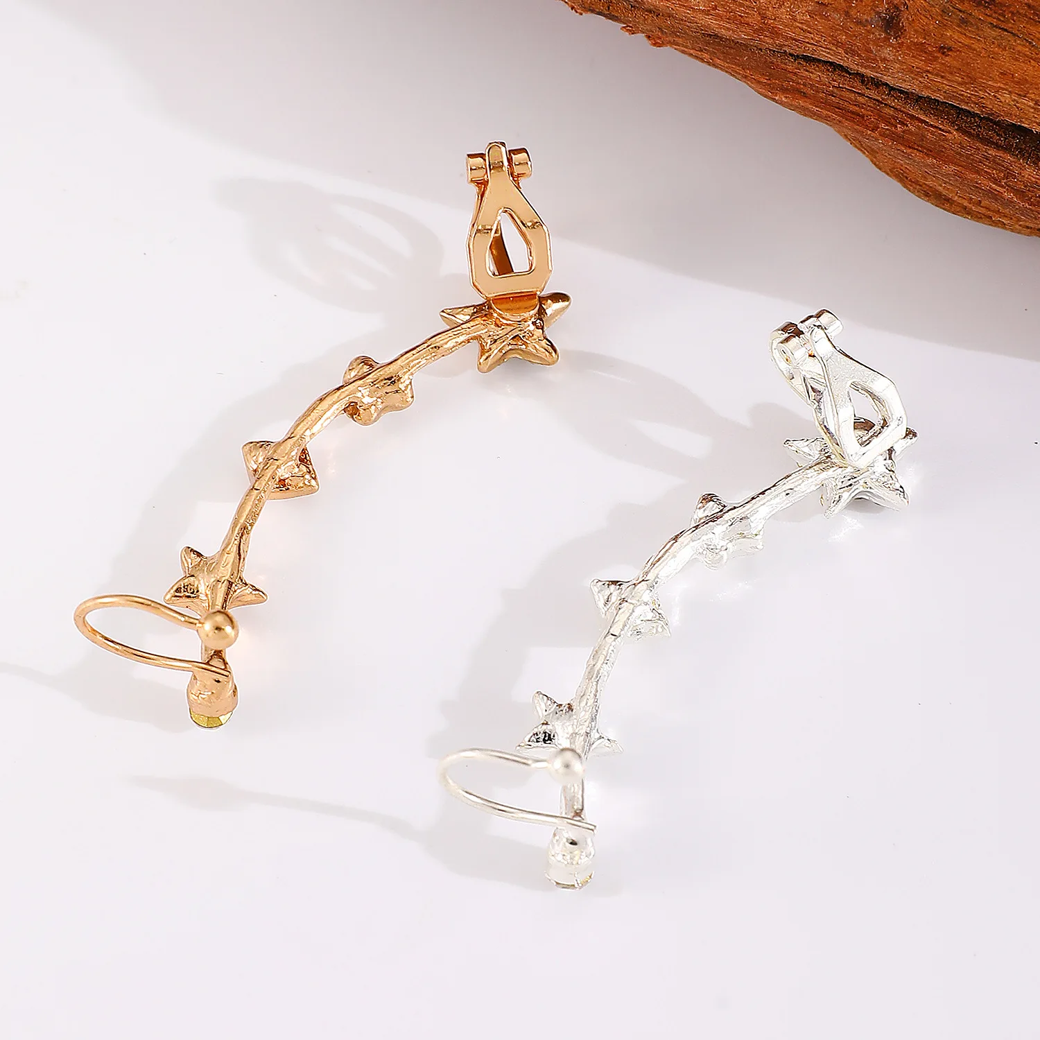 Классические Золотые серьги-клипсы в форме сердца и звезды серебряные