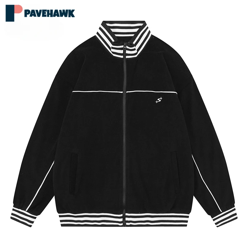 

Retro Streetwear Varsity Jacket Men's Striped Stand Collar 2023 Autumn Sports Bomber Baseball Jackets Zipper Jacket Coat Unisex