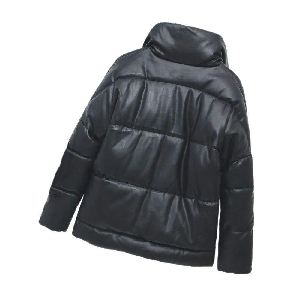 2022 Winter New Women's PU Leather Cotton Shirt Single Breasted Stand Collar Short Leather Jacket Slim Fit Jacket
