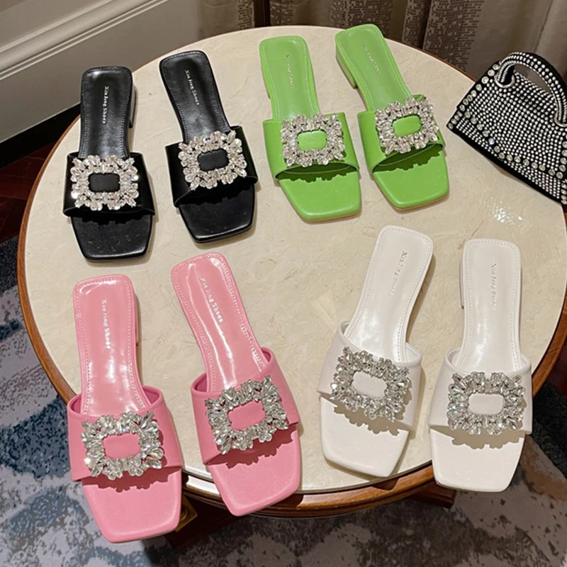 

Шлепанцы стразы женские на высоком каблуке, повседневные сандалии, сланцы, модная обувь, 2022