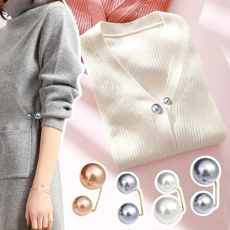 

2Pcs/Set Double Pearl Brooch Pin Anti-fade Exquisite Elegant Brooches for Women Sweater Cardigan Clip Coat Summer Dress Jewelry