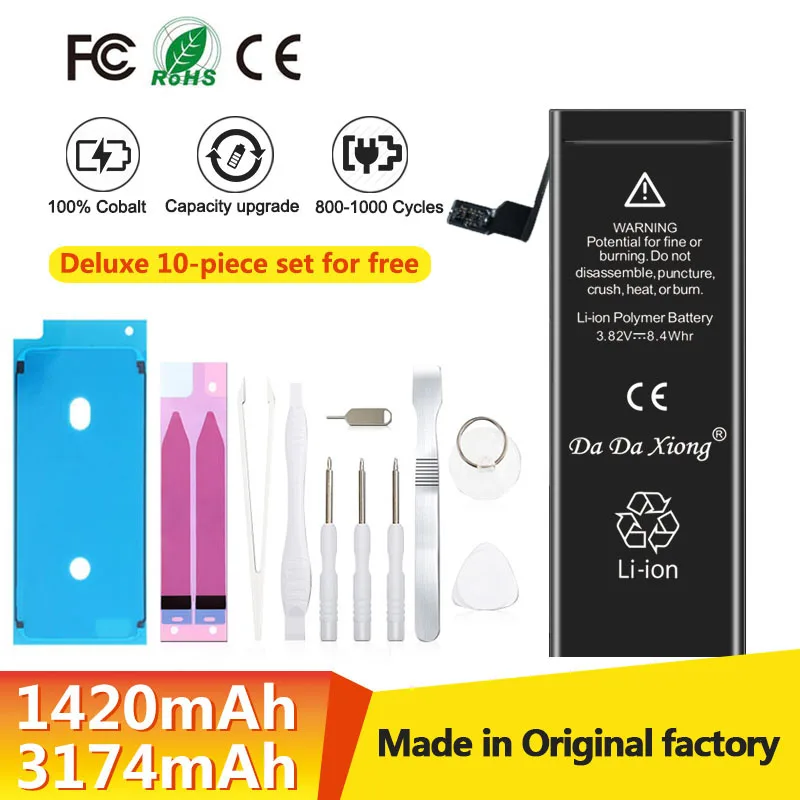 High Capacity Battery For iPhone 4 4S 5 5S 5C SE 2020 6 6S 7 8 SE2 Plus X XR XS 11 Pro Max Mobile Phone Pack New 0 Cycle Seal