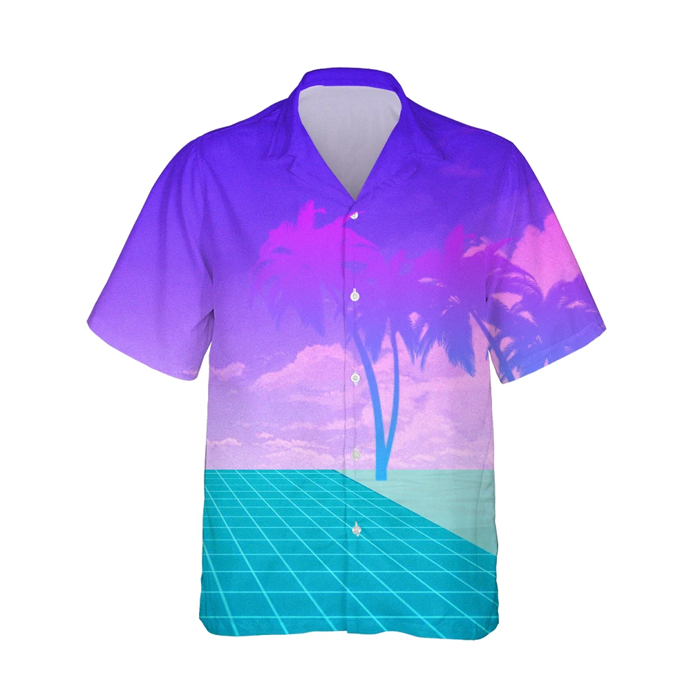 Jumeast Cyberpunk 3d Neon Printed Hawaiian Shirt Men Short Sleeve Vaporwave Trend Streetwear Plus Size Shirts Loose Fashion Tops
