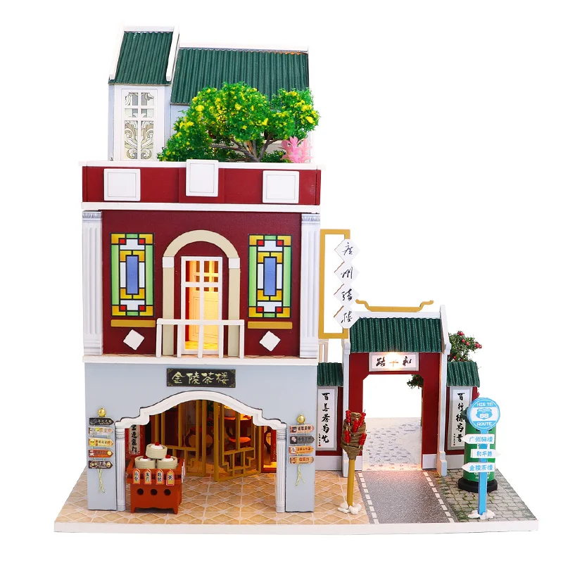 

Chinese Antique Wooden DIY Doll House Yanyu Pavilion With Furnished Dollhouse Toys For Kids Holiday Gift Birthday Surprise