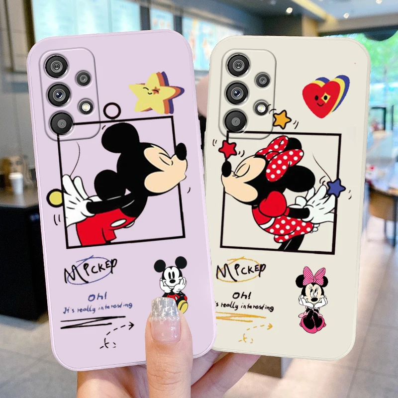 

Phone Case For Samsung Galaxy A73 A53 A33 A52 A32 A22 A71 A51 A21S A03S A50 5G Love Disney Mickey Minnie Liquid Rope Cover
