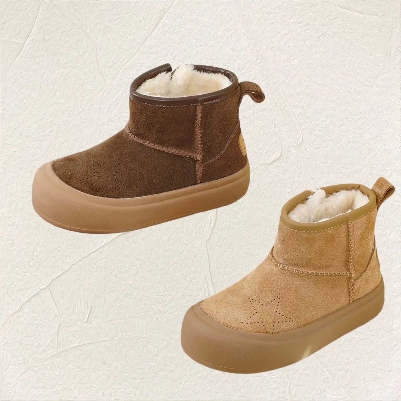 Зимние ботинки из натуральной кожи для мальчиков и девочек однотонные теплые