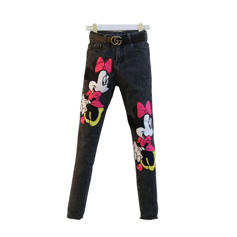 

Disney Mickey Mouse Pants Vintage High Waist Jeans Woman Girlfriends Women's Jeans Full Length Mom Jeans Cowboy Denim Pants