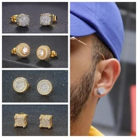 scooya hip hop full zircon micro set earrings men hip hop gold plated hiphop earrings for women rapper party fashion jewelry