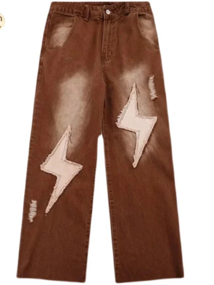Streetwear Men Jeans High Street Vintage Baggy Pants Denim Y2k Harajuku Hip Hop Wide Leg Trousers Embroidery Patchwork Casual