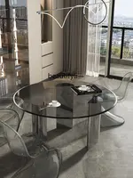 Wedge Tempered Glass round Table High-End Restaurant round Dining Table Household Light Luxury Dining Tables and Chairs