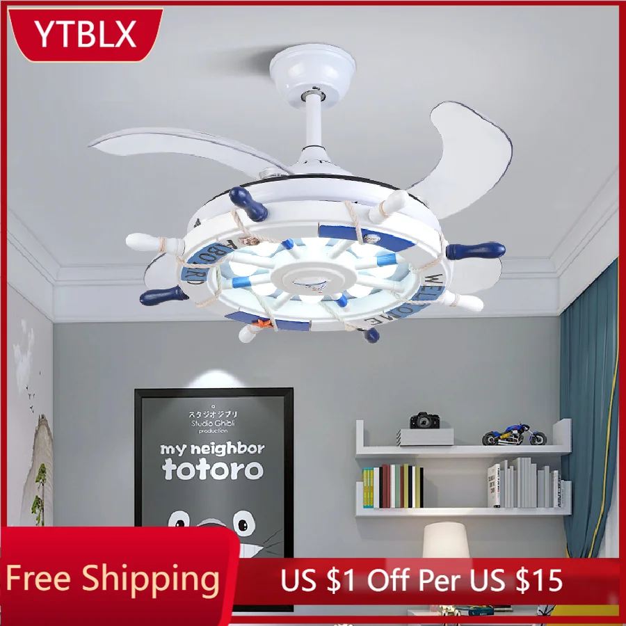 

Светодиодный потолочный вентилятор в скандинавском стиле, украшение для детской спальни, лампа для столовой, потолочные вентиляторы с дист...