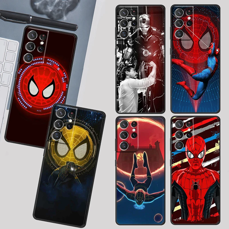 

Marvel Iron Man Spiderman Case For Samsung Galaxy S22 S21 S20 Ultra Plus Pro S10 Note20 4G 5G TPU Soft Black Phone Cover