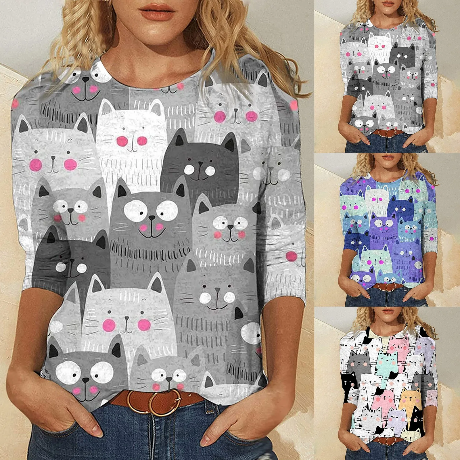 

Футболка с длинным рукавом и круглым вырезом, с мультяшным принтом