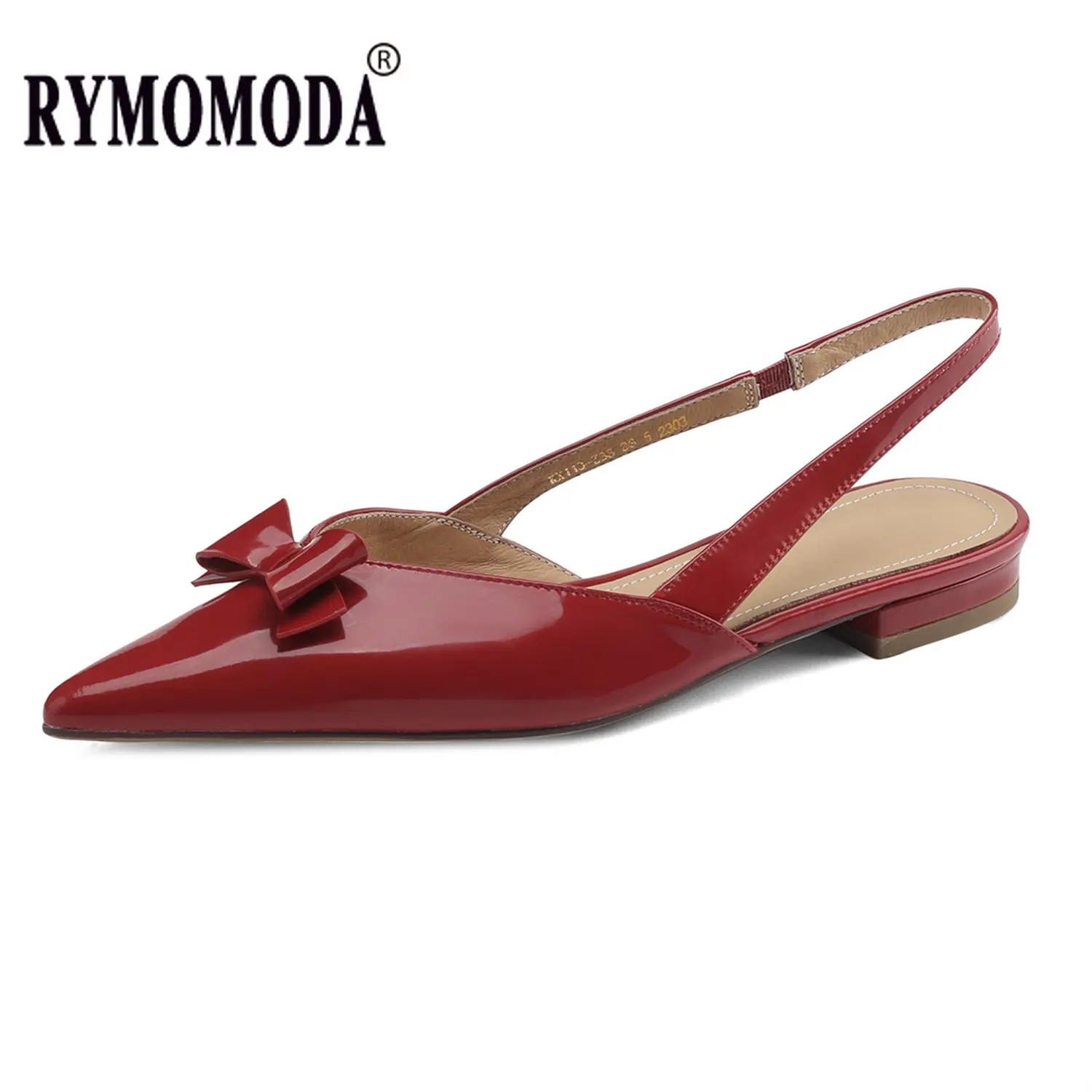 

Slingback Sandals Women 2023 Luxury Leather Cowhide Upper Pigskin Lining Pointed Toe Low Heel Handmade Ladies Red Silver Shoe