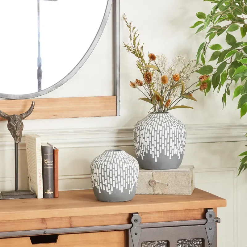 

Elegant Mosaic Gray Ceramic Vase, Set of 2 - 7"H Perfect for Home Decor