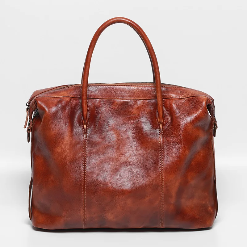 Vintage Genuine Leather Men's Briefcase Luxury Cowhide Handbag Large Capacity Shoulder Crossbody Bag Male Business Laptop Bag