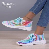 summer women vulcanized shoes mesh hollow breathable light sneakers color printing fashion running shoes plus size shoes 36 43
