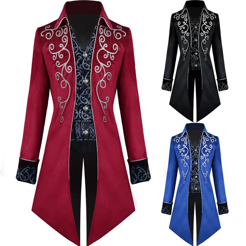 

Men's Medieval Trench Coat Victorian Gothic Jacket Tuxedo Steampunk Tailcoat Carnival Party Costume Vintage Frock Outfit
