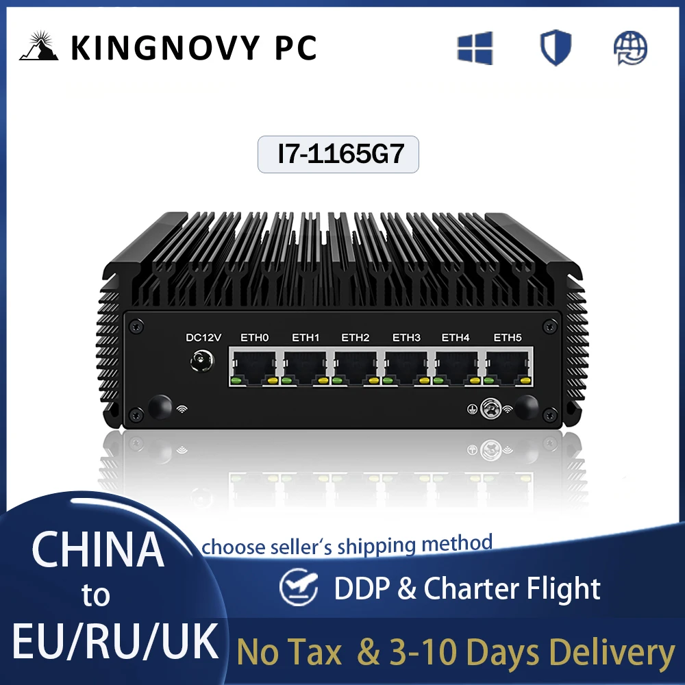 

Мини-роутер Kingnovy без вентилятора 2,5G, Intel i7 1165G7 6 * RJ45 LAN 2 * DDR4 NVMe, мини-ПК pfSense, брандмауэр, компьютер