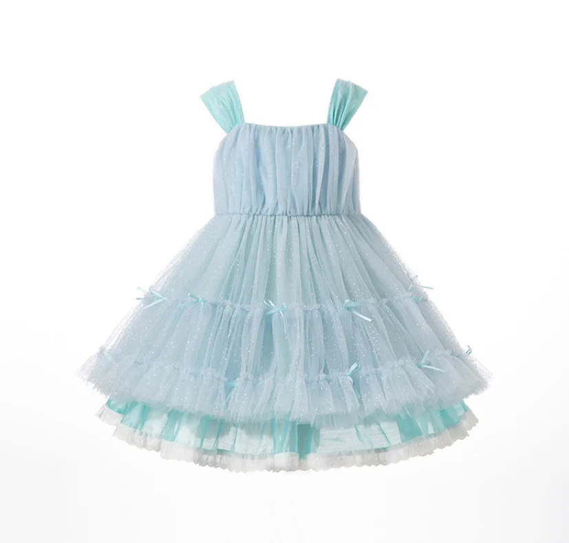 

Розничная продажа, новое летнее бутиковое синее Сетчатое платье для маленьких девочек, милое детское платье принцессы, праздничное платье ...