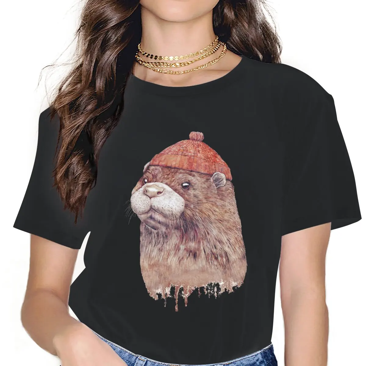 

Otter Women Shirts Beach Summer Sea Oversized T-shirt Kawaii Vintage Female Top