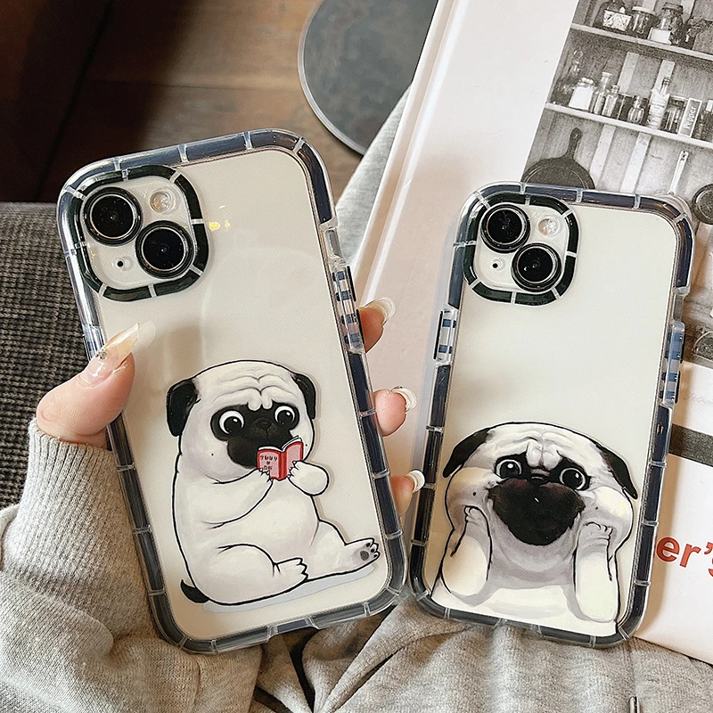 Luminous Pug Dog French Bulldog Shockproof Clear Phone Case For iPhone 11 12 13 Pro XS Max X XR Couple Lover Friends Cover Coque