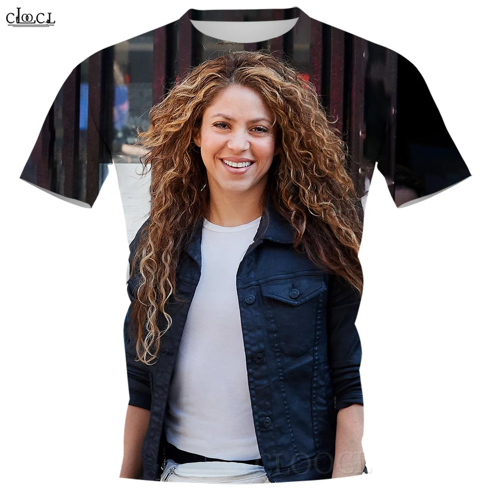 Фото Унисекс футболка CLOOCL Pop Singer Shakira с 3D принтом, Повседневная футболка с коротким рукавом и круглым вырезом в стиле Харадзюку №2