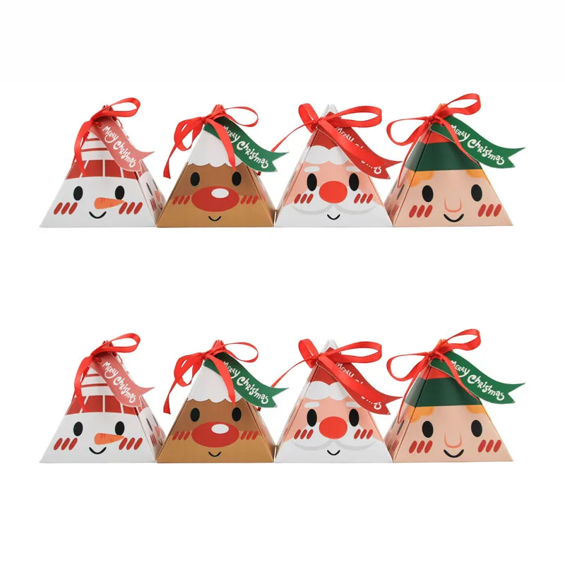 

10pcs Triangle Christmas Paper Box Santa Claus Cookies Candy Gift Packaging Box Party Favors Christmas Decor For Home