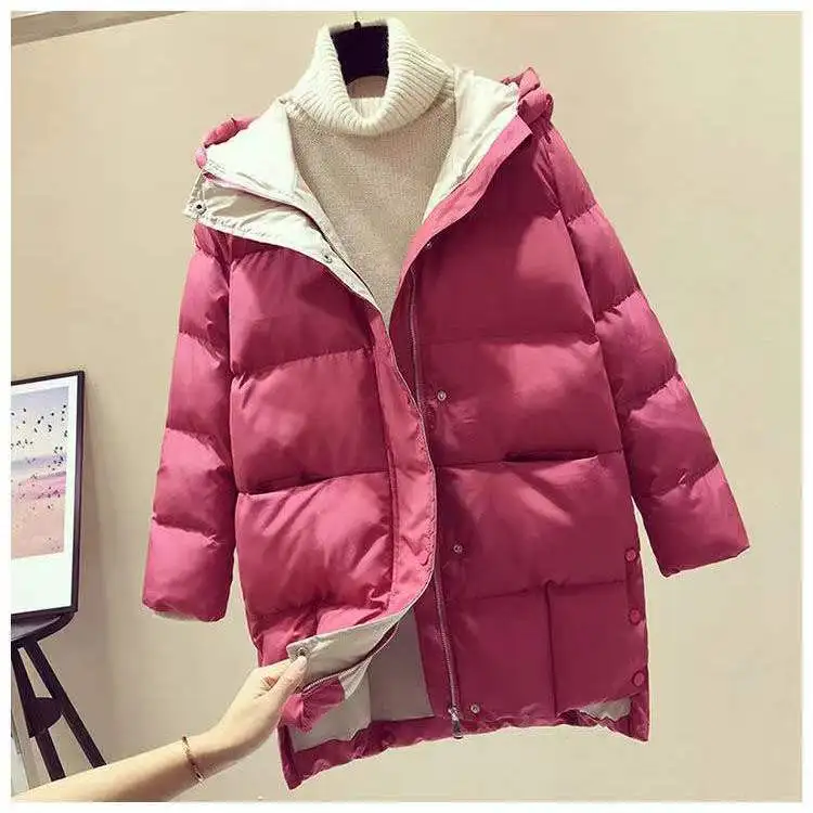 Winter coat Women's 2022 new cotton Women's medium long Korean  loose hood thickened jacket bread jacket  Casual