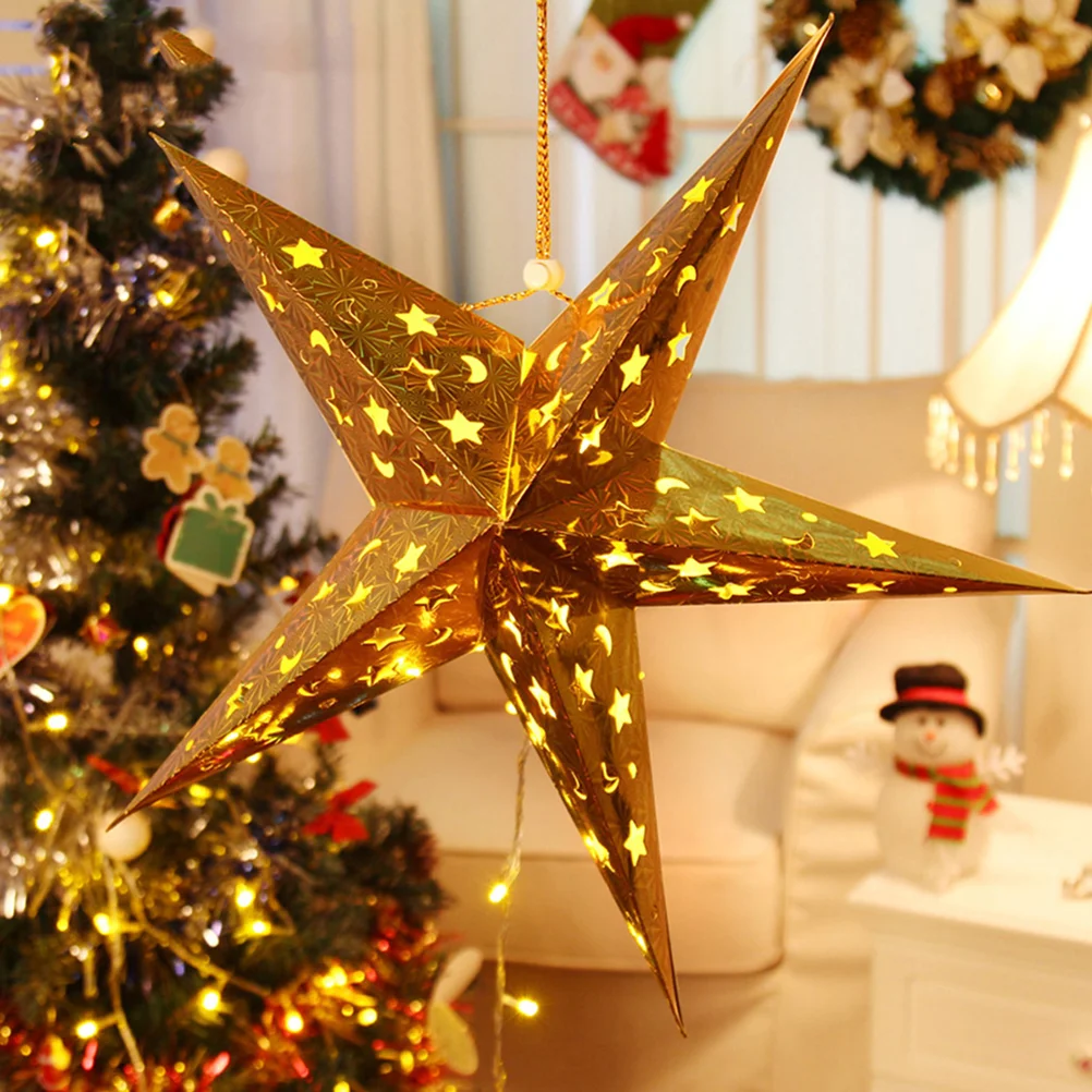 

5 PCS Hanging Lamp Shade 3D Paper Star Lantern LED Ornaments Paper Lampshades Lanterns Decor Paper Star Light Hanging Paper