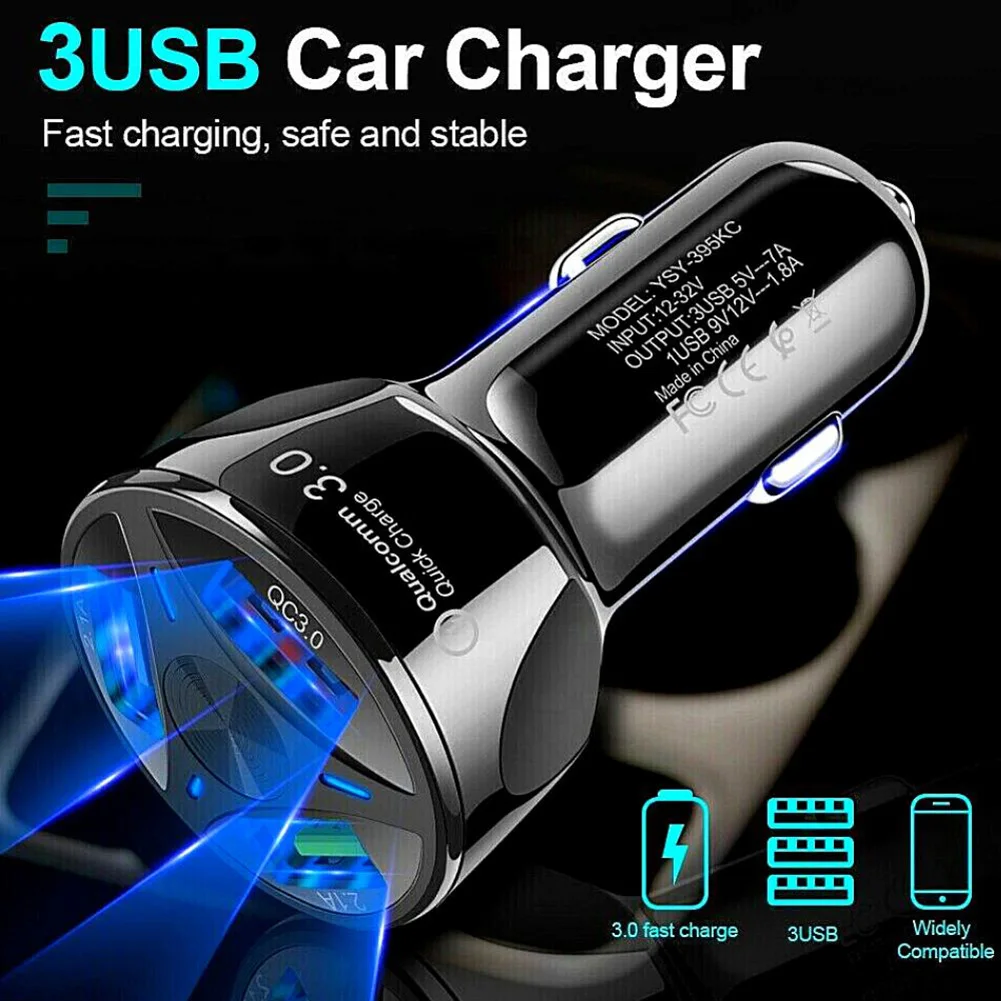 

3 Ports USB Car Charge 35W Quick 7A Mini Fast Charging For IPhone13 12 Xiaomi Huawei Samsung Mobile Phone Charger Adapter In Car