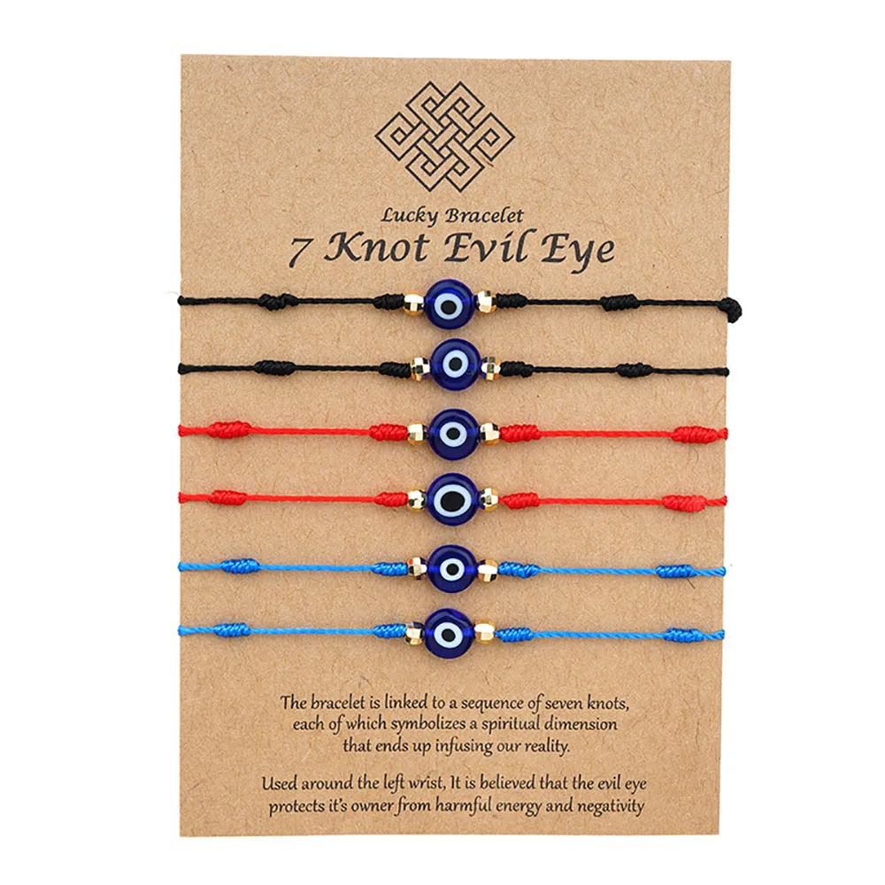 

6Pcs/Set Evil Eye 7 Knot Lucky Bracelets Adjustable Red String Amulet for Women Men Little Boys & Girls
